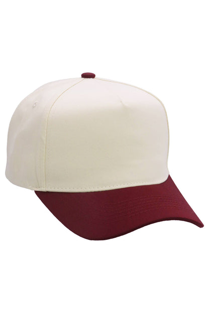 Two Tone Beige Upper Five Panel Baseball Cap