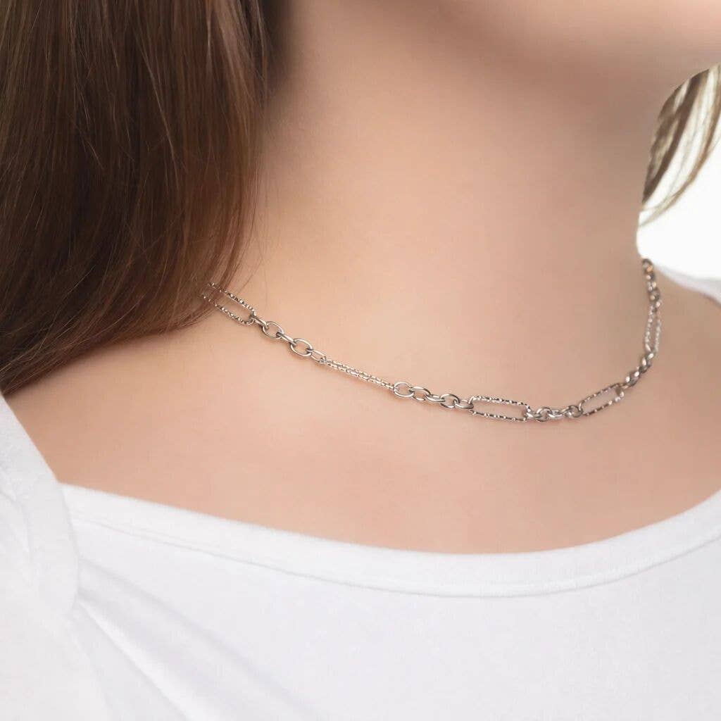 Gold Stainless Steel Long Paperclip Textured Chain Necklace