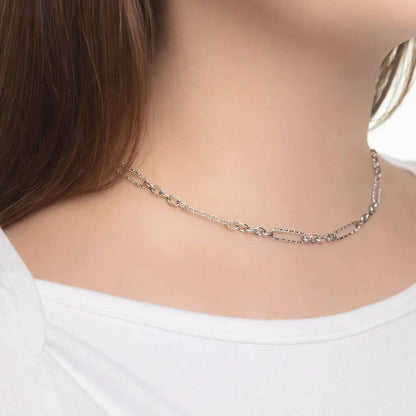 Gold Stainless Steel Long Paperclip Textured Chain Necklace