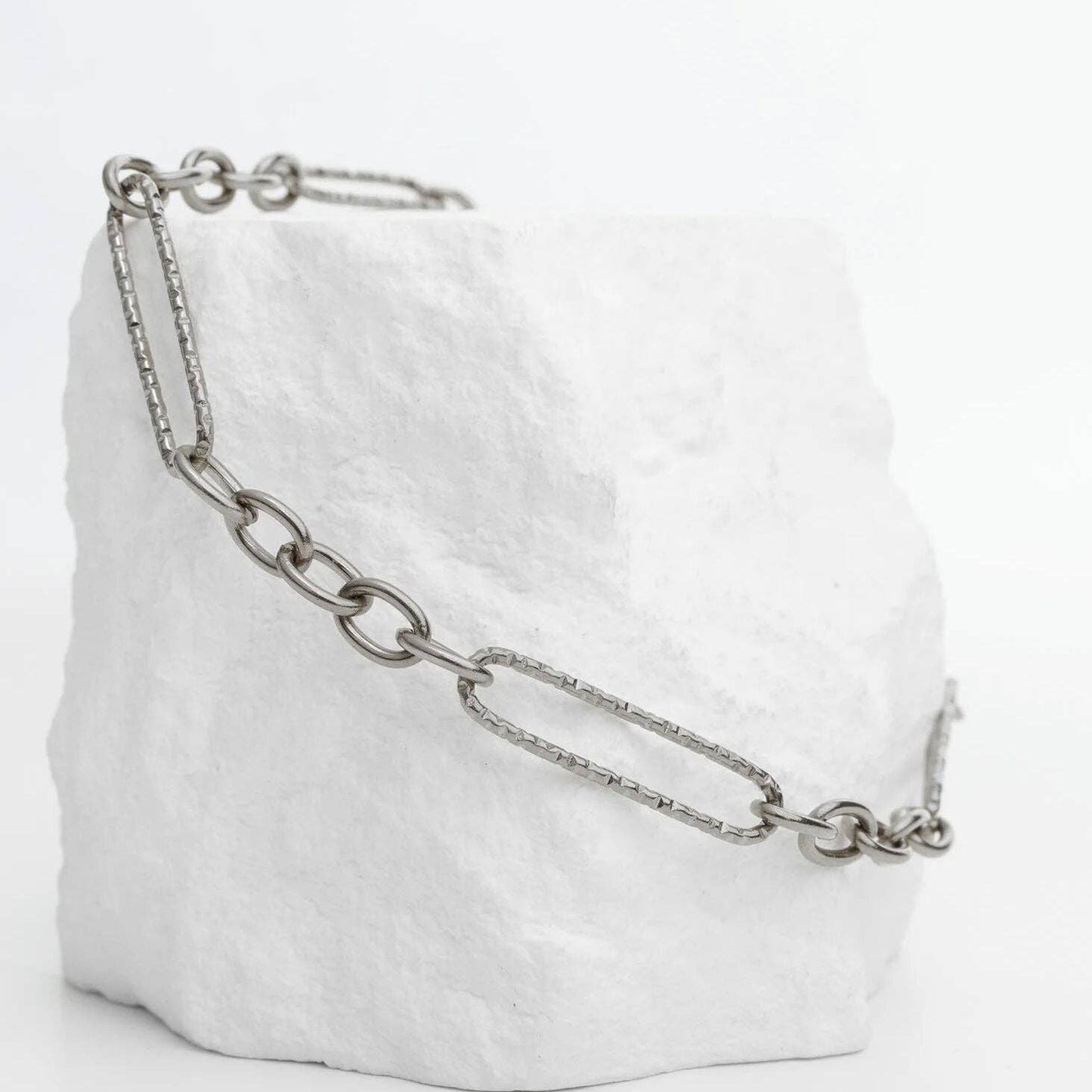 Gold Stainless Steel Long Paperclip Textured Chain Bracelet