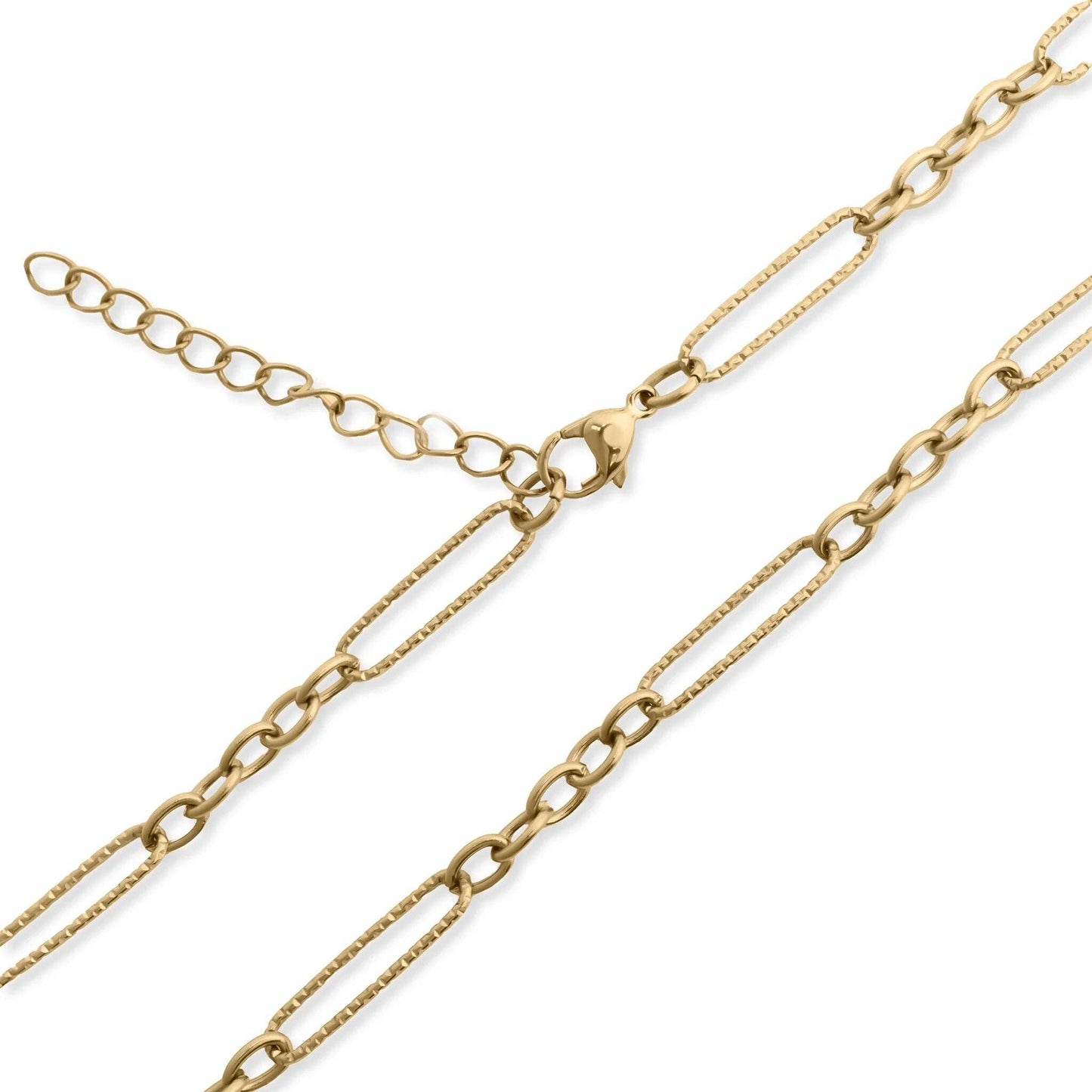 Gold Stainless Steel Long Paperclip Textured Chain Necklace