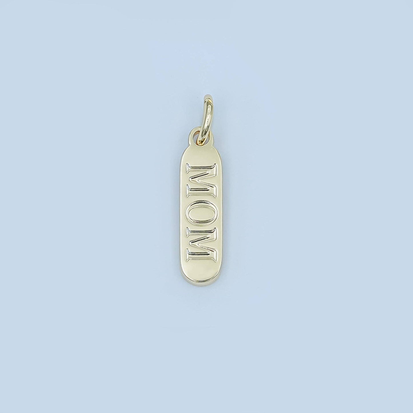 Stainless Steel "MOM" Script Tag Mini Charm | P953