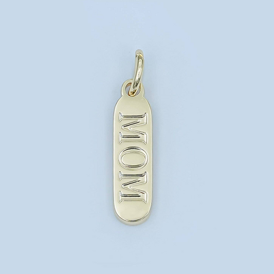 Stainless Steel "MOM" Script Tag Mini Charm | P953