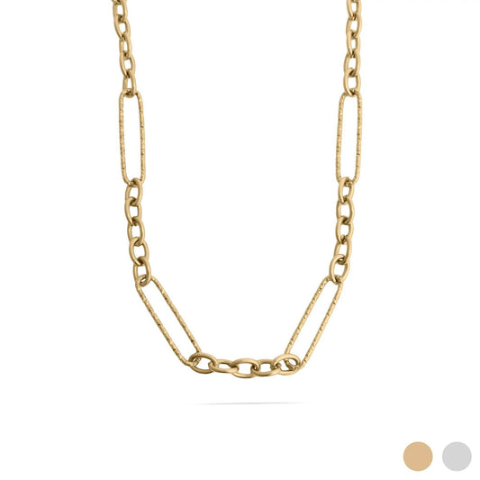 Gold Stainless Steel Long Paperclip Textured Chain Necklace