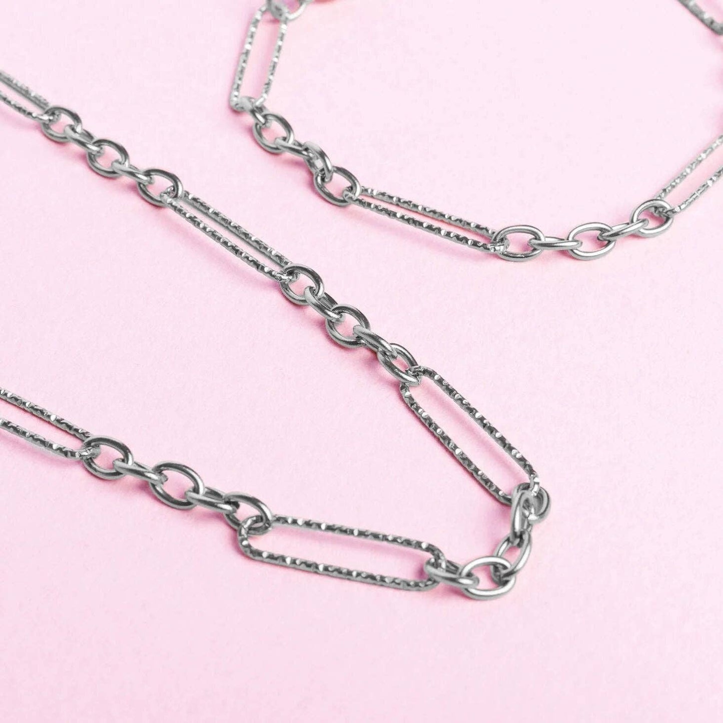 Gold Stainless Steel Long Paperclip Textured Chain Necklace