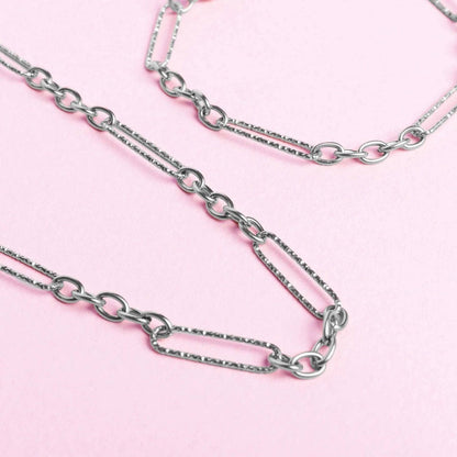 Gold Stainless Steel Long Paperclip Textured Chain Necklace