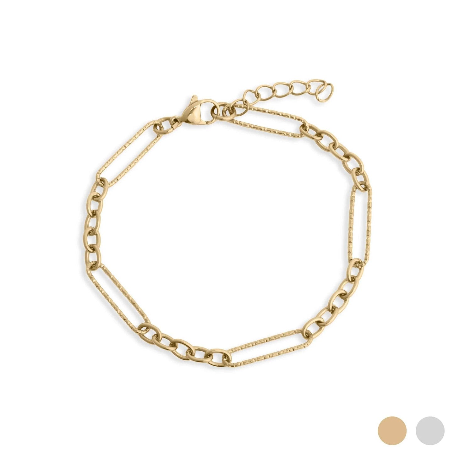Gold Stainless Steel Long Paperclip Textured Chain Bracelet