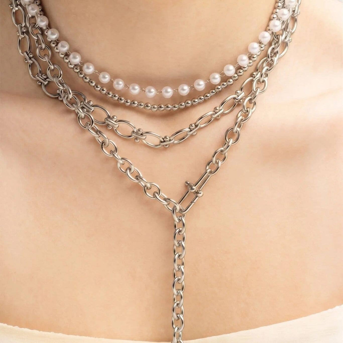 Stainless Steel Round and Bead Chain Necklace