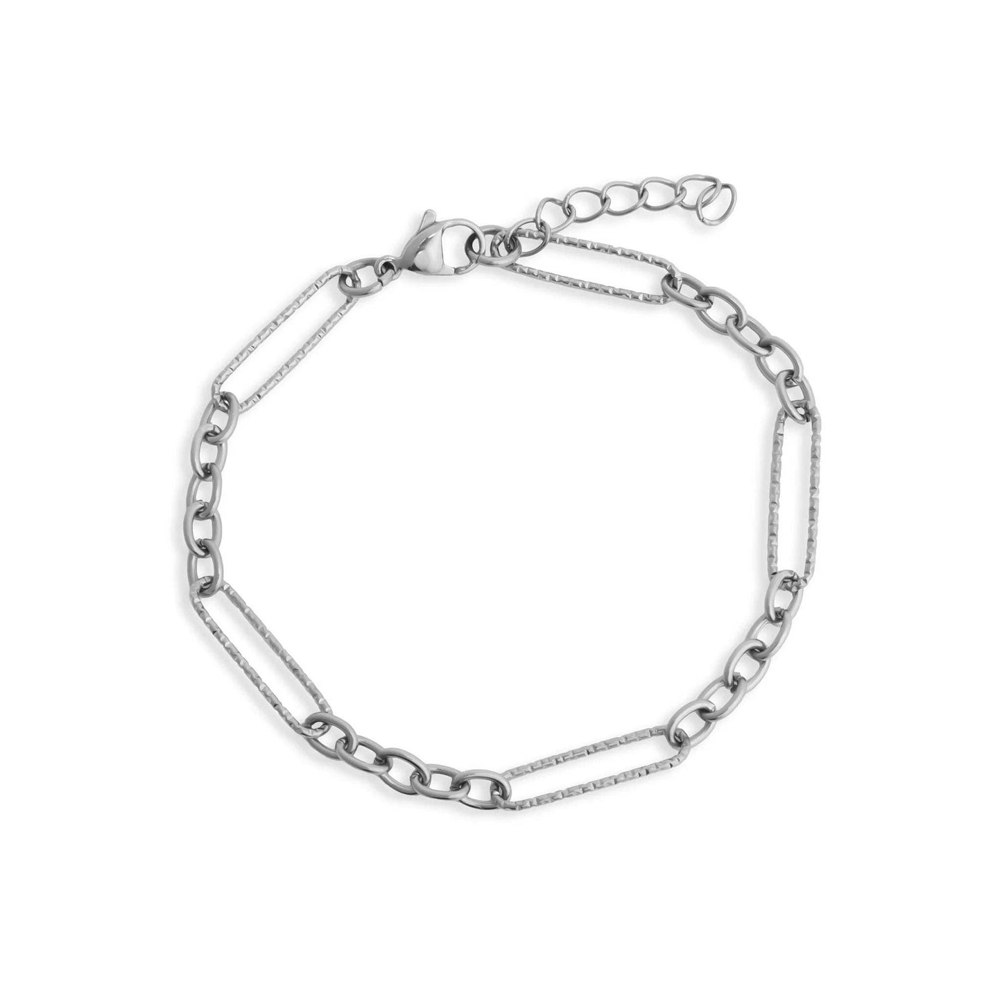 Gold Stainless Steel Long Paperclip Textured Chain Bracelet