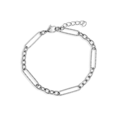 Gold Stainless Steel Long Paperclip Textured Chain Bracelet