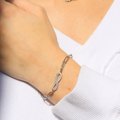 18K Gold PVD Stainless Steel Stone "Infinity" Paperclip Chain Bracelet